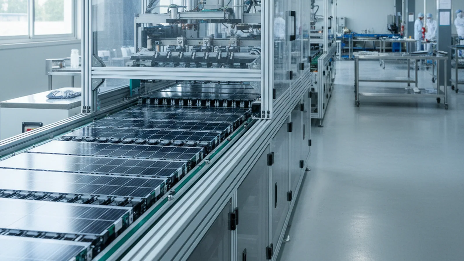 SML-S60 BC high-speed stringer running half-cells into strings on a module floor